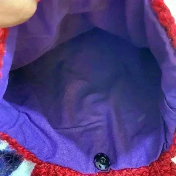 Purple/Red Hand Crocheted Knit Boho Snap Bag Purse - Picture 6 of 14